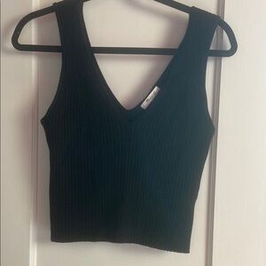 Black Ribbed V-Neck Sweater Tank